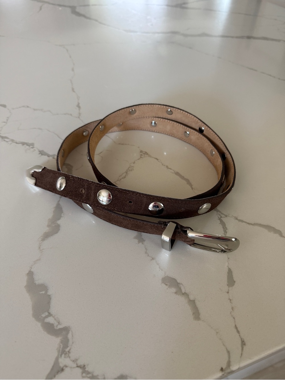 Anthropologie Leather Brown Silver Studded Belt Plus Size 2X